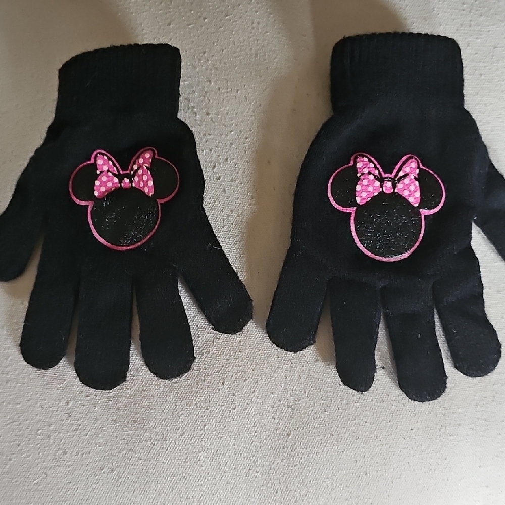 Kids Black Gloves with Pink Bow Design
